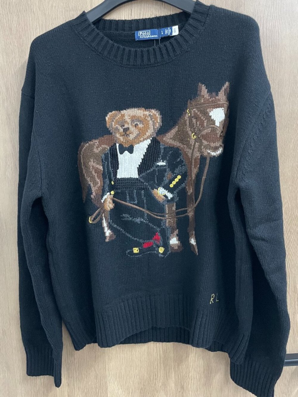 Ralph Lauren Black Tuxedo Polo Bear Horse Crew Sweater